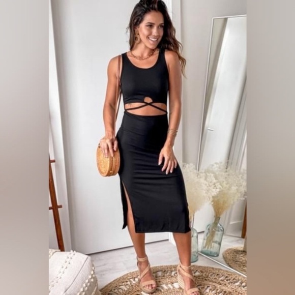 Ooh La Luxe Black Midi Dress front cutout - Picture 1 of 5